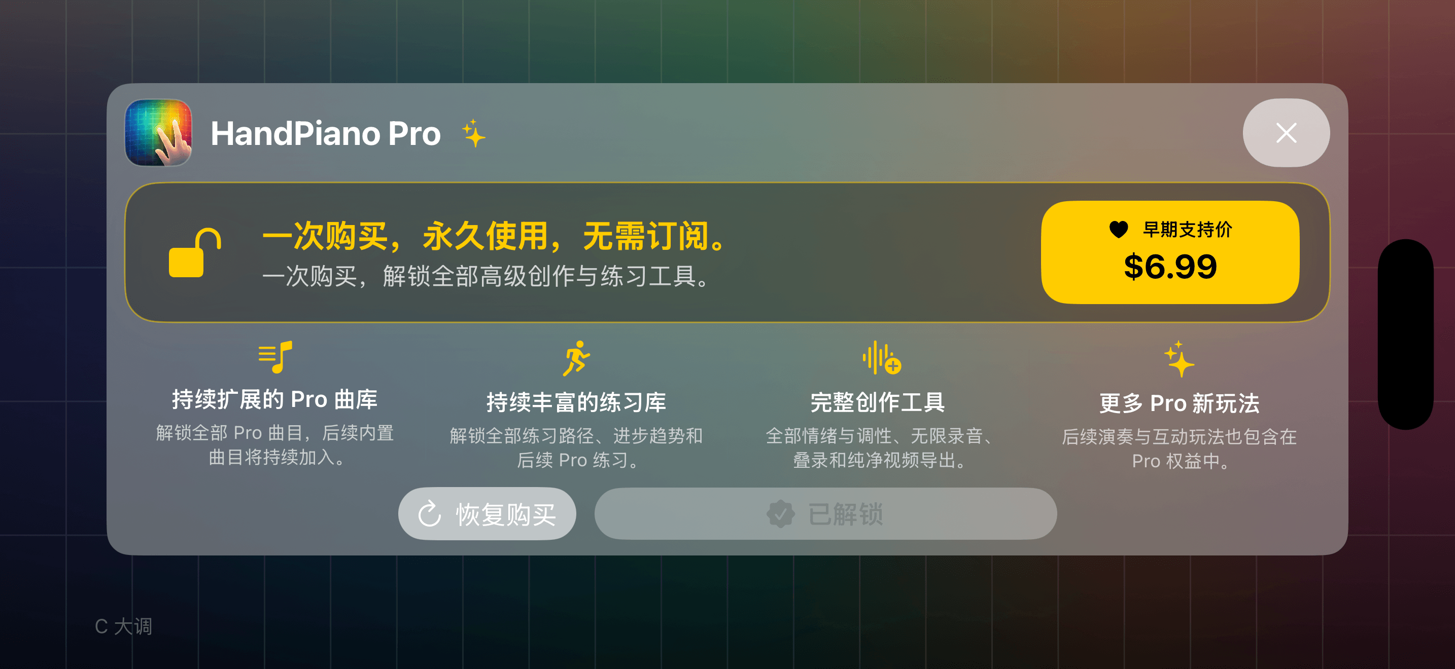 HandPiano Pro 解锁界面